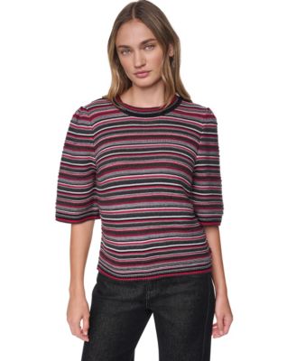 Women's Striped Rugby Puff-Sleeve Sweater