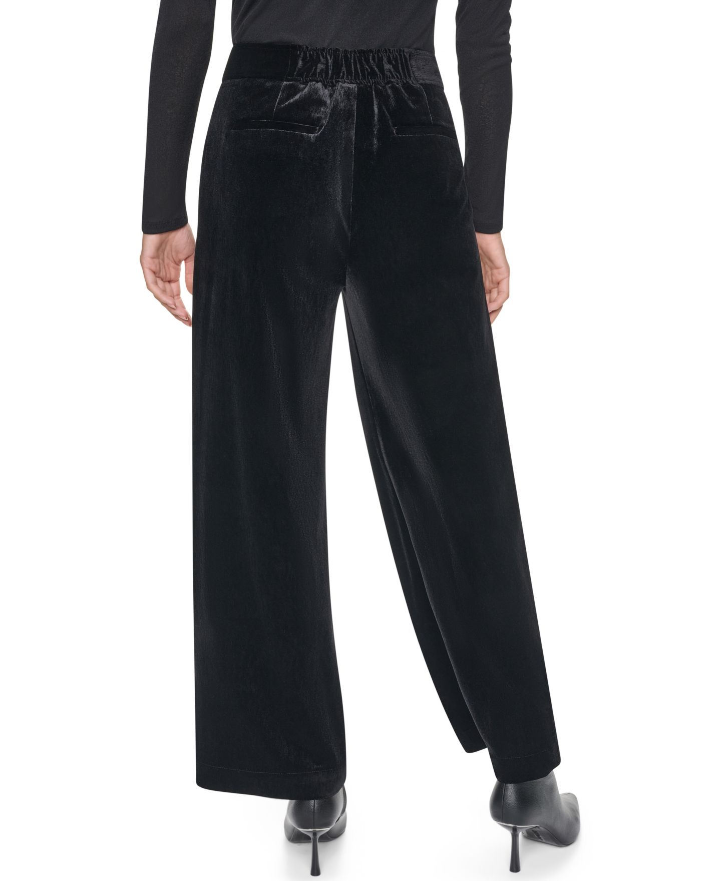 Женские брюки DKNY Petite Velvet Wide-Leg Trousers, цвет: Чёрный — фото 5
