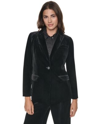 Petite Velvet Button-Front Fitted Blazer