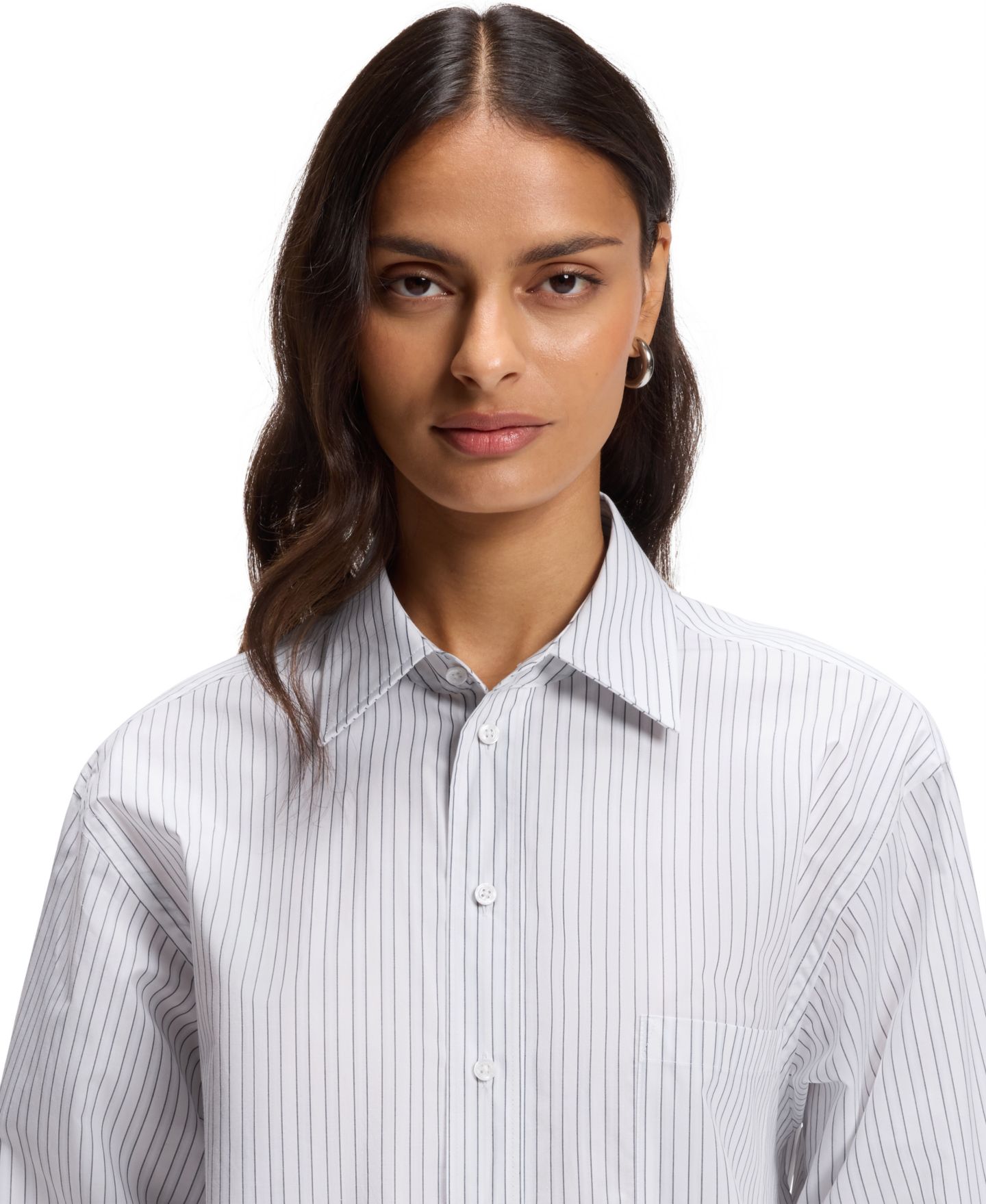Женская блузка Hugo Boss BOSS by Relaxed-Fit Vertical-Stripe Poplin, цвет: Фиолетовый — фото 5