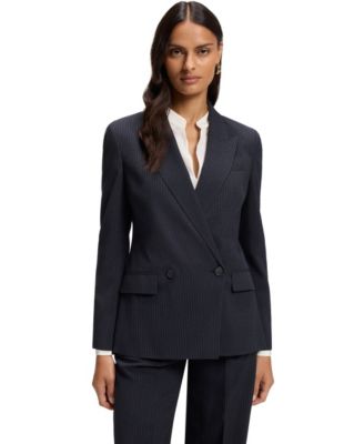 Women's Jaleto12 Double-Breasted Pinstripe Stretch Crepe Blazer