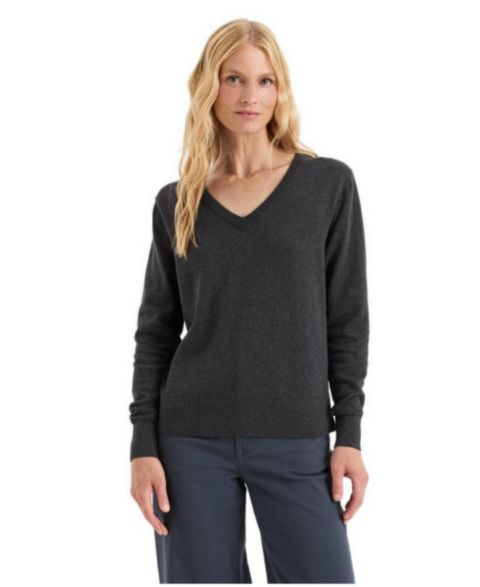 Женский свитер Pact Essential Long-Sleeve V-Neck, цвет: Тёмный угольный меланжевый
