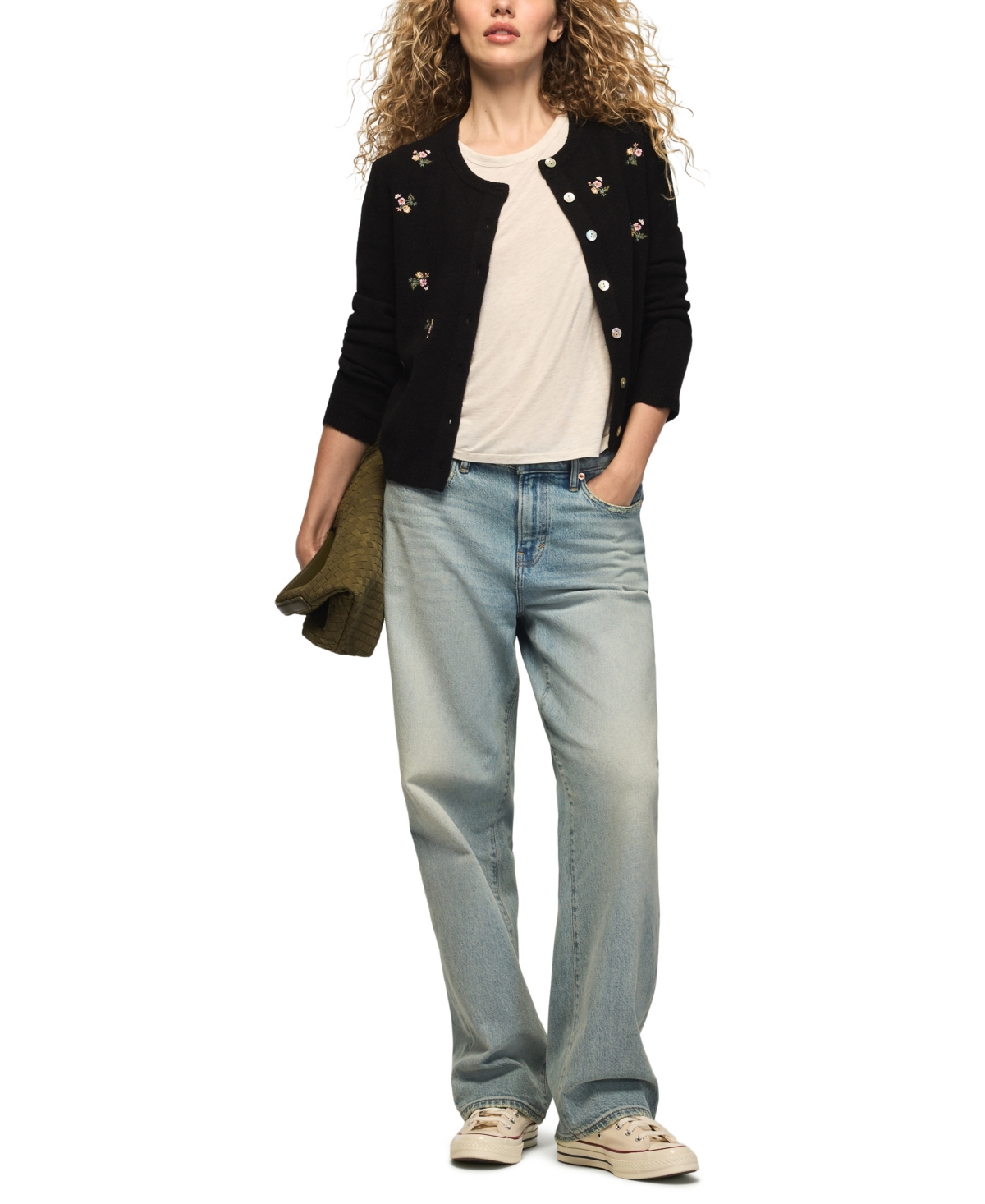 Lucky Brand Women's Floral-Embroidered Long-Sleeve Cardigan
