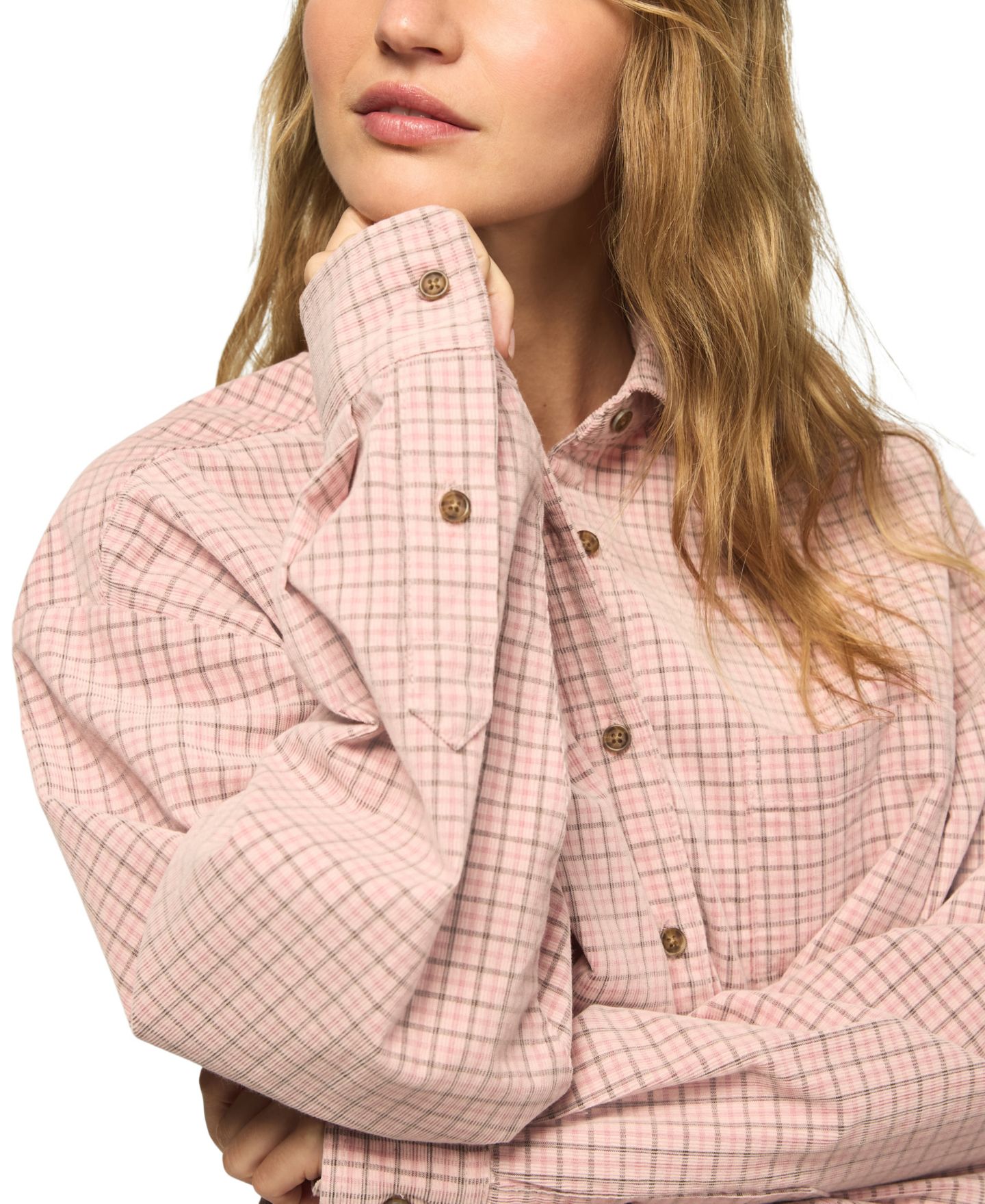 Женская рубашка Lucky Brand Cropped Plaid Corduroy Button-Up, цвет: Розовато-лиловый — фото 5