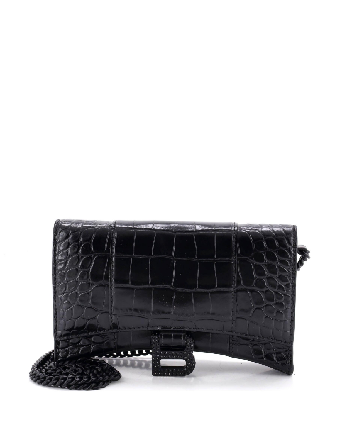 Pre-Owned Balenciaga Hourglass Chain Wallet Embossed Leather - Black