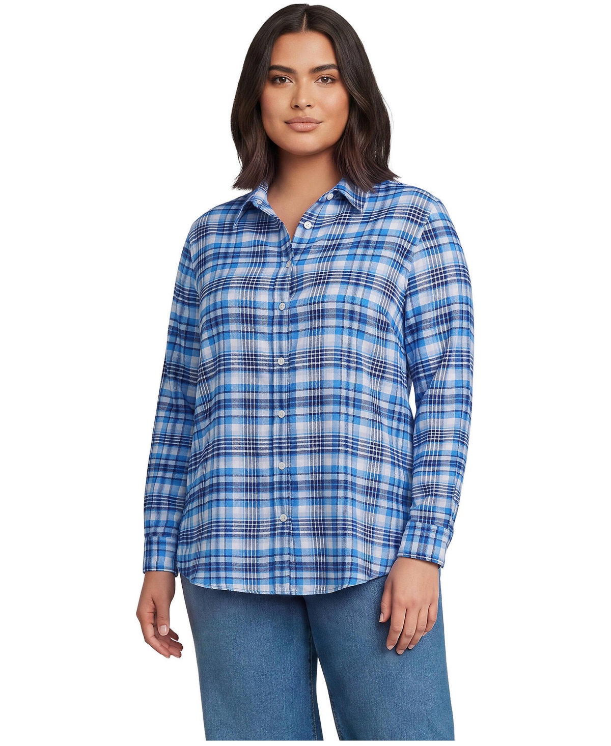 Lands' End Plus Flannel Boyfriend Long Sleeve Shirt