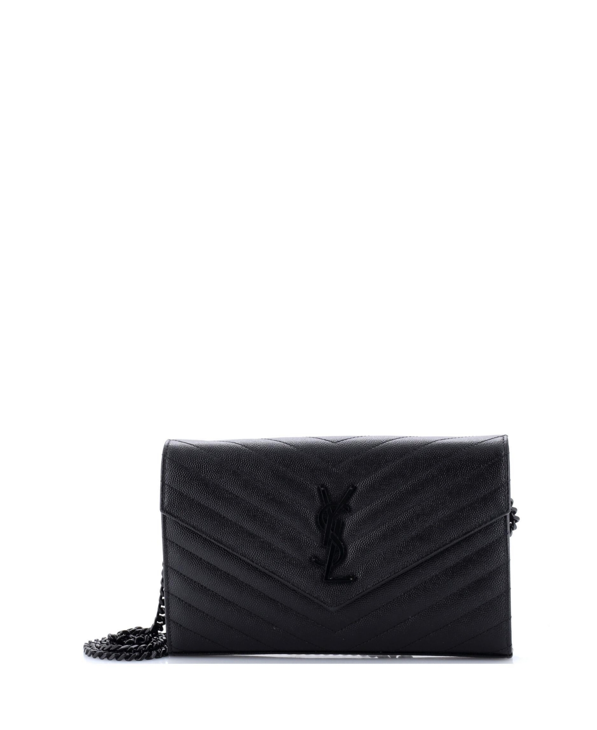 Pre-Owned Saint Laurent Medium Classic Monogram Wallet on Chain Matelasse Chevron Leather - Black