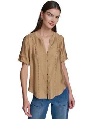 Women's Short-Sleeve Nailhead Trim Woven Top