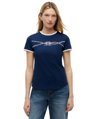 Women's Crewneck Ringer Trim Cotton T-Shirt