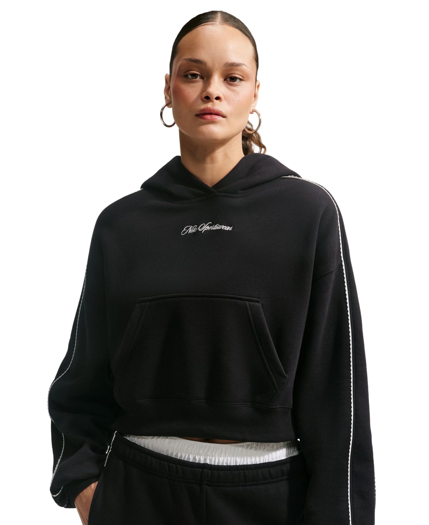 Женское худи Nike Studio Fleece Oversized Scallop-Trim, цвет: Кремовый / Молочный — фото 4