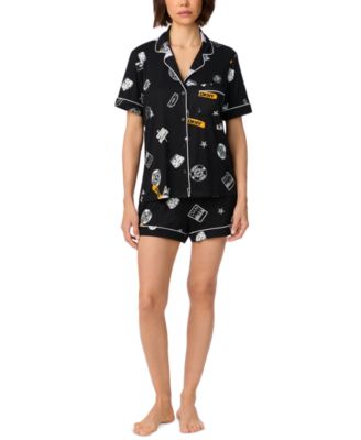 Women's Short-Sleeve Notch-Collar Top and Shorts Set