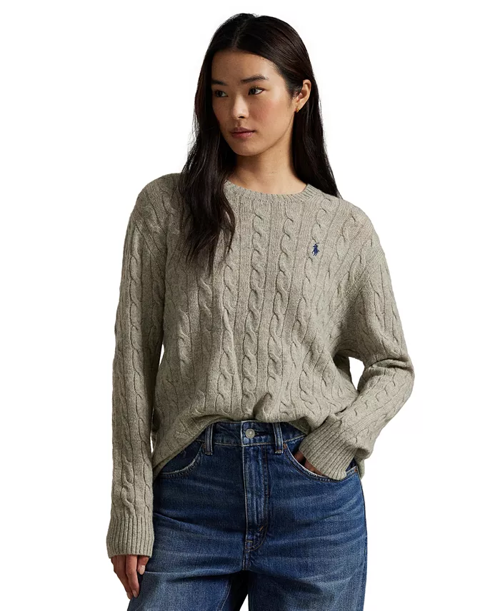 Women's Cable Wool-Cashmere Crew Neck Sweater - thumbnail 8