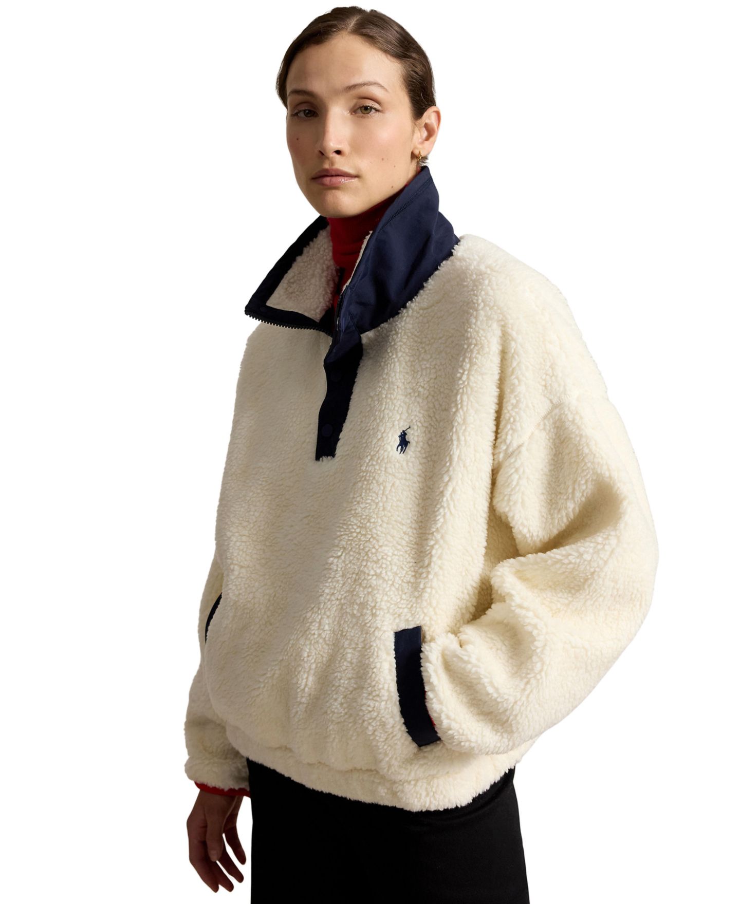 Женская куртка Polo Ralph Lauren Polo Bear High-Pile Fleece Funnel Neck, цвет: Кремовый разноцветный — фото 1