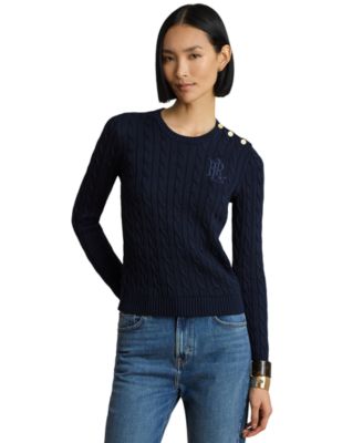 Women's Button-Trim Cable-Knit Sweater