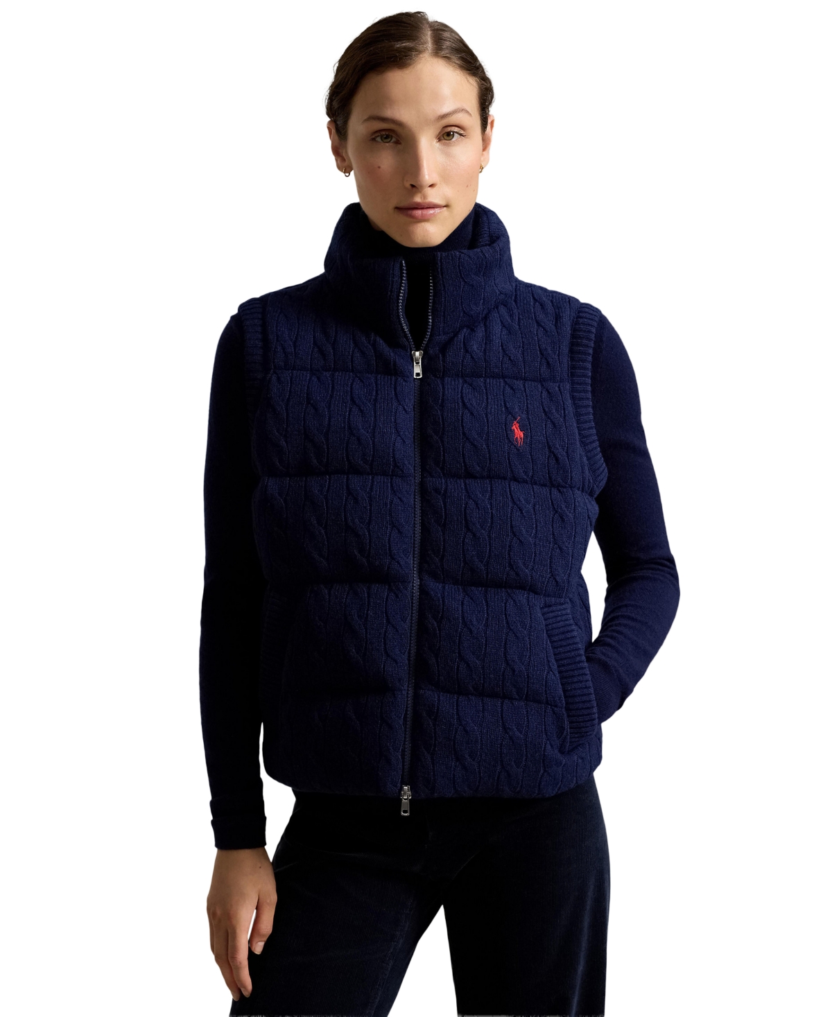 Polo Ralph Lauren Women's Carly Cable-Knit Wool-Cashmere Sleeveless Vest - Spring Navy Heather