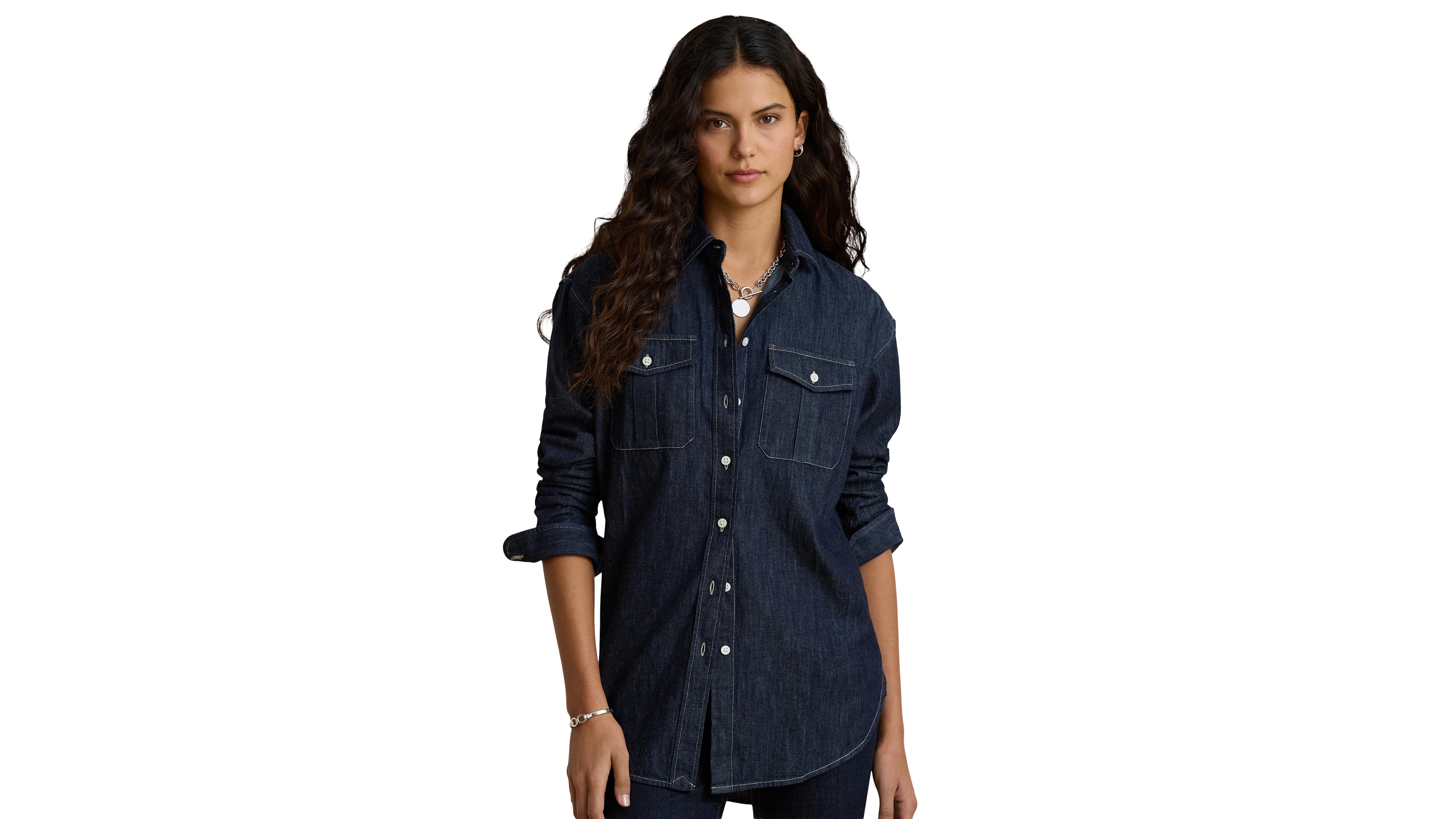 Lauren Ralph Women's Long-Sleeve Point Collar Denim Shirt
