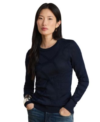Women's Belting-Motif Slim-Fit Cotton-Blend Sweater