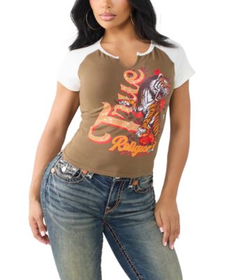 Women's Contrast Raglan Notch Baby T-Shirt