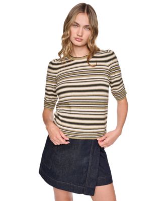 Women's Striped Puff-Sleeve Crewneck Sweater