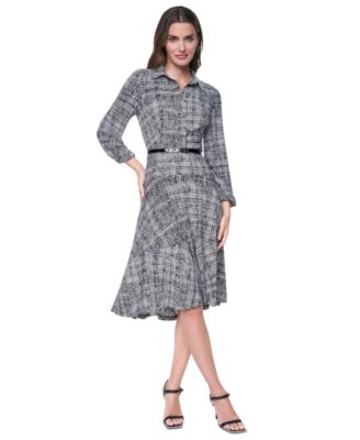 Women's Long Balloon-Sleeve High-Low-Hem Printed Shirt Dress