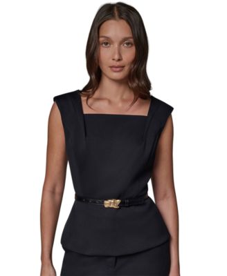 Women's Square Neck Belted Sleeveless Top