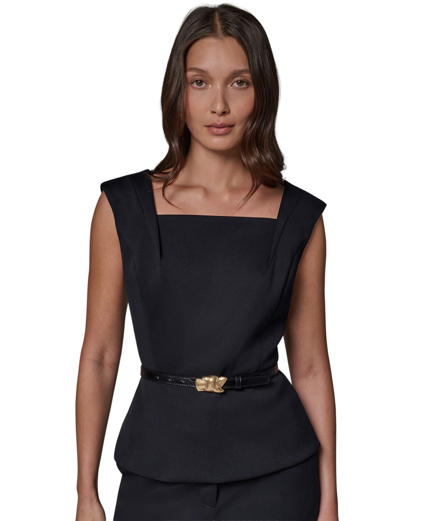 Женский топ Donna Karan New York с квадратным вырезом и поясом, без рукавов, цвет: Чёрный — фото 1