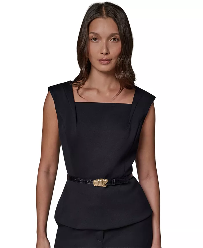 Women's Square Neck Belted Sleeveless Top - thumbnail 10