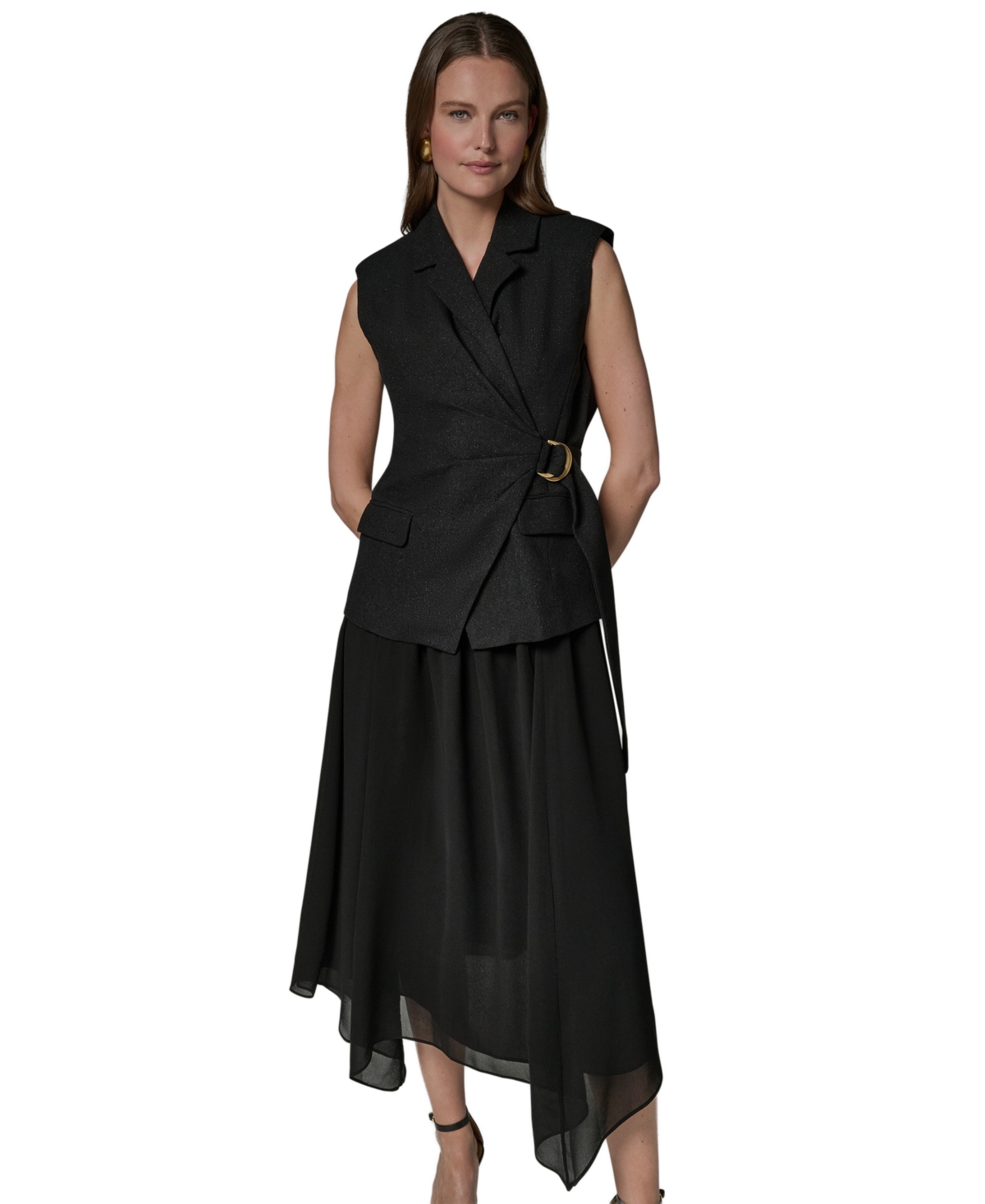 Donna Karan New York Women's Collared Sleeveless Fit & Flare Dress - Black