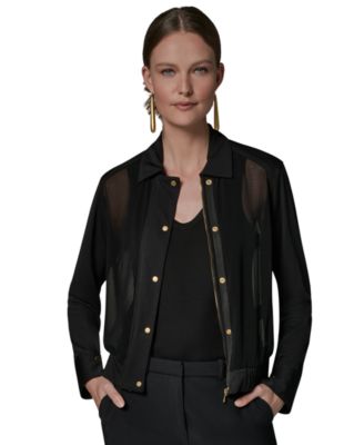 Women's Bomber Mixed Media Zip-Front Jersey Jacket