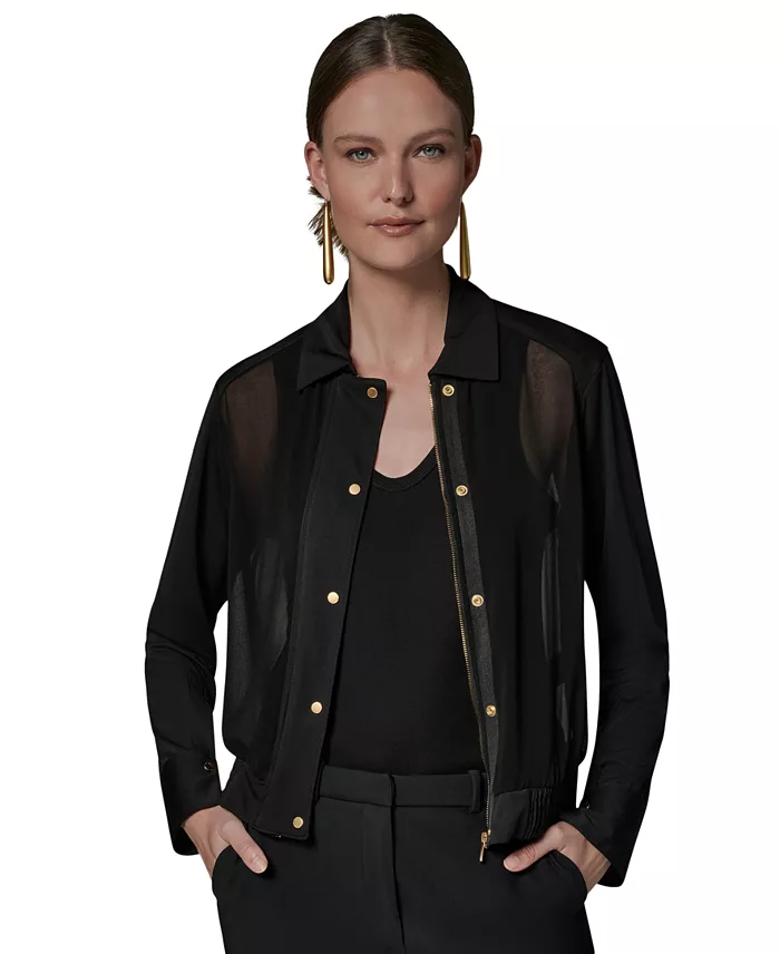 Women's Bomber Mixed Media Zip-Front Jersey Jacket