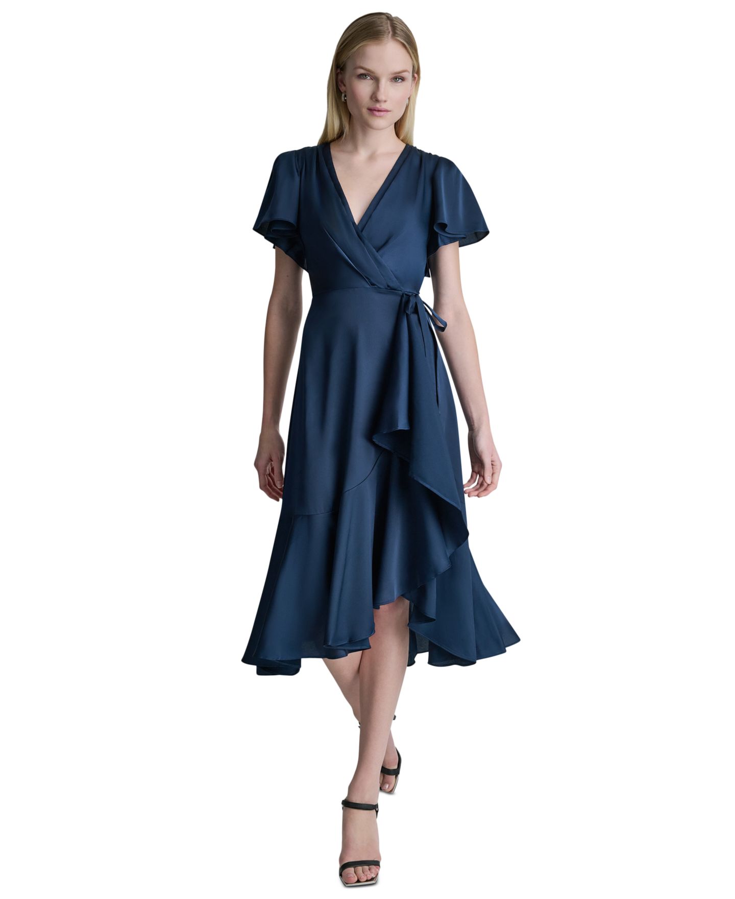 Женское платье DKNY Side Tie Faux Wrap Midi, цвет: Индиго — фото 3