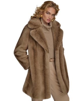 Women's Notched-Collar Faux-Fur Coat