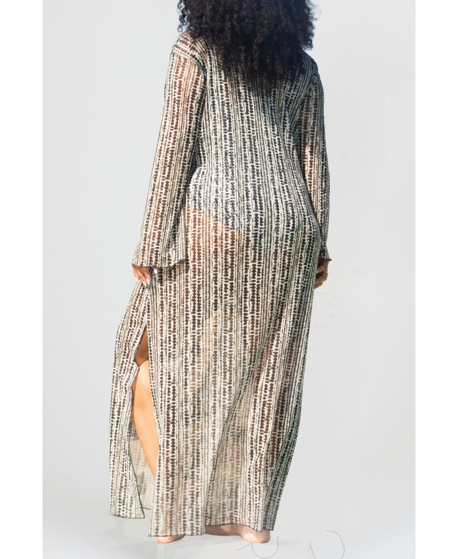 Plus Size Sheer Spot-Print Kaftan