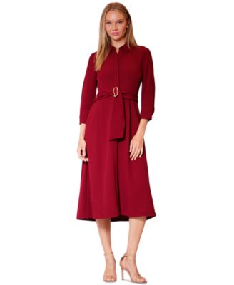 Women's Long-Sleeve Belted Shirt Dress