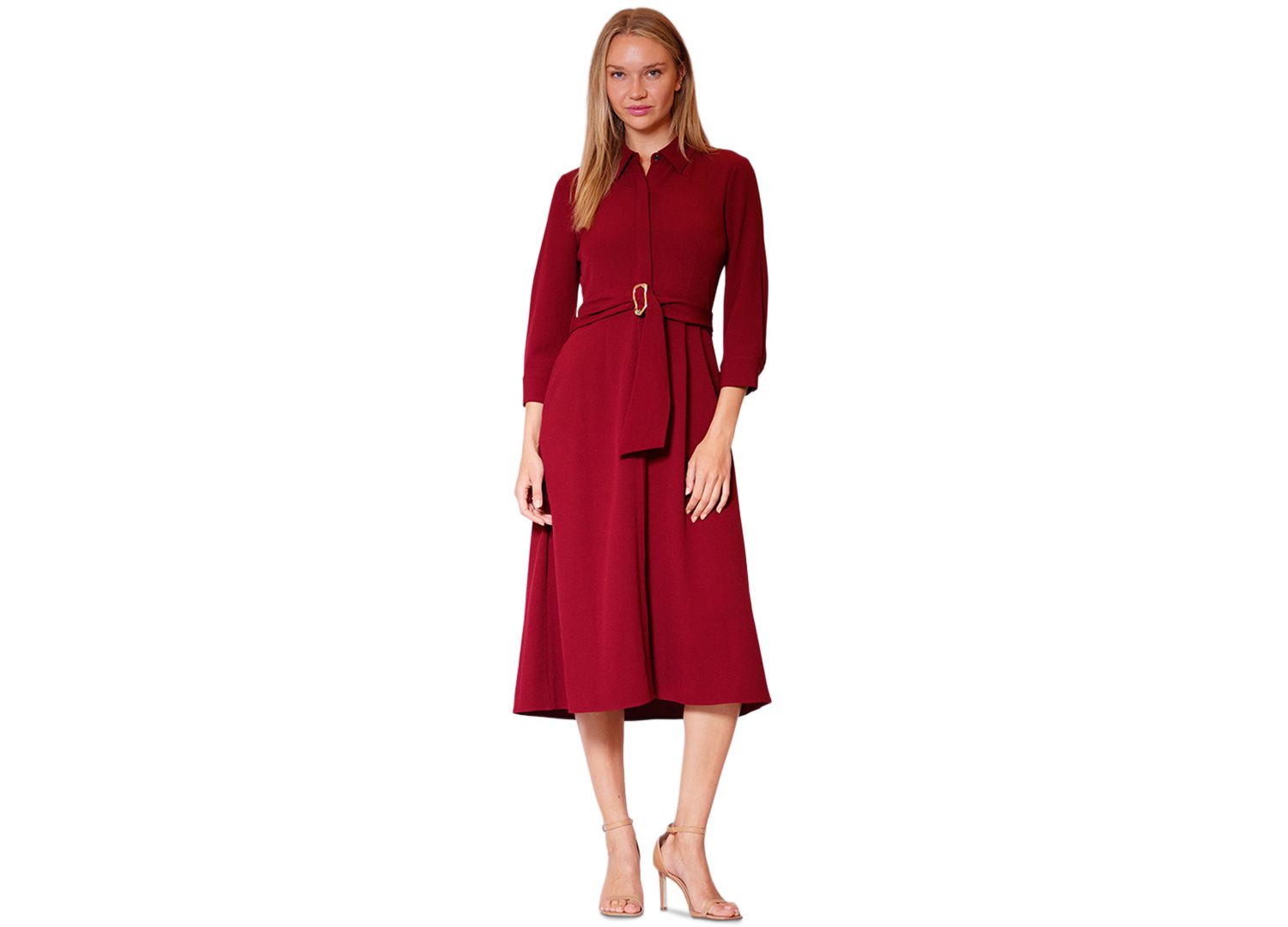 Women's Long-Sleeve Belted Shirt Dress