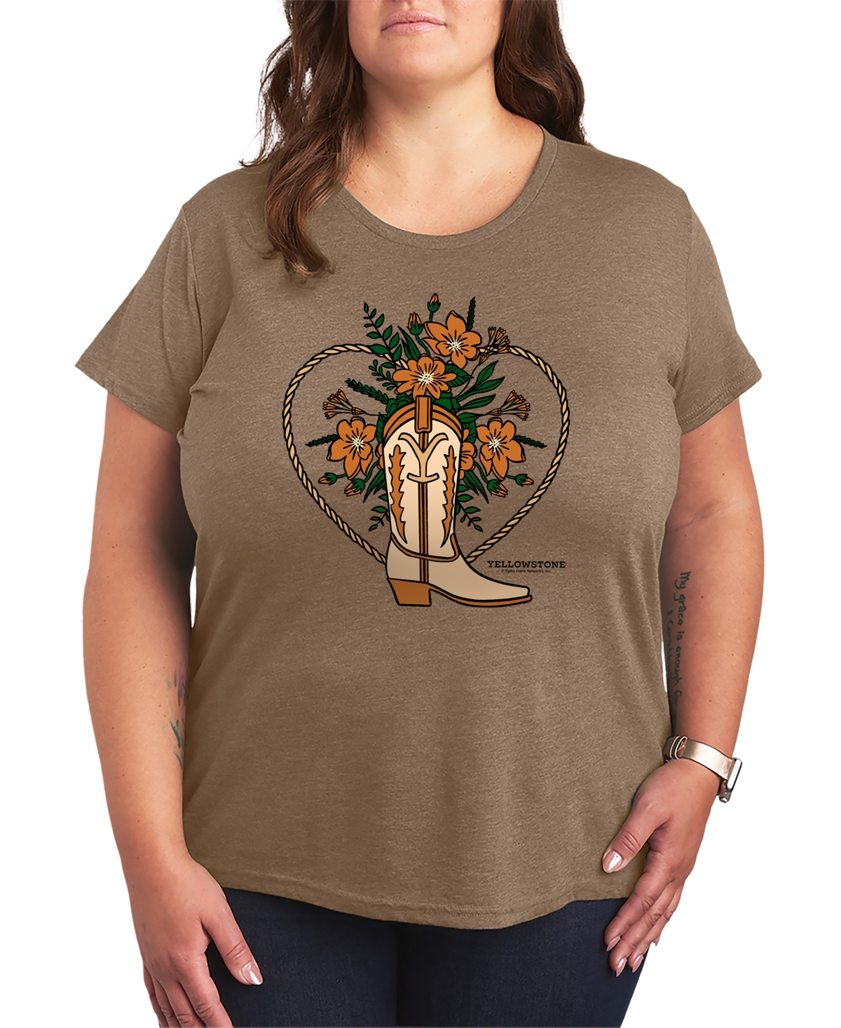 Hybrid Apparel Plus Short-Sleeve Graphic Yellowstone Boot Flower Tee