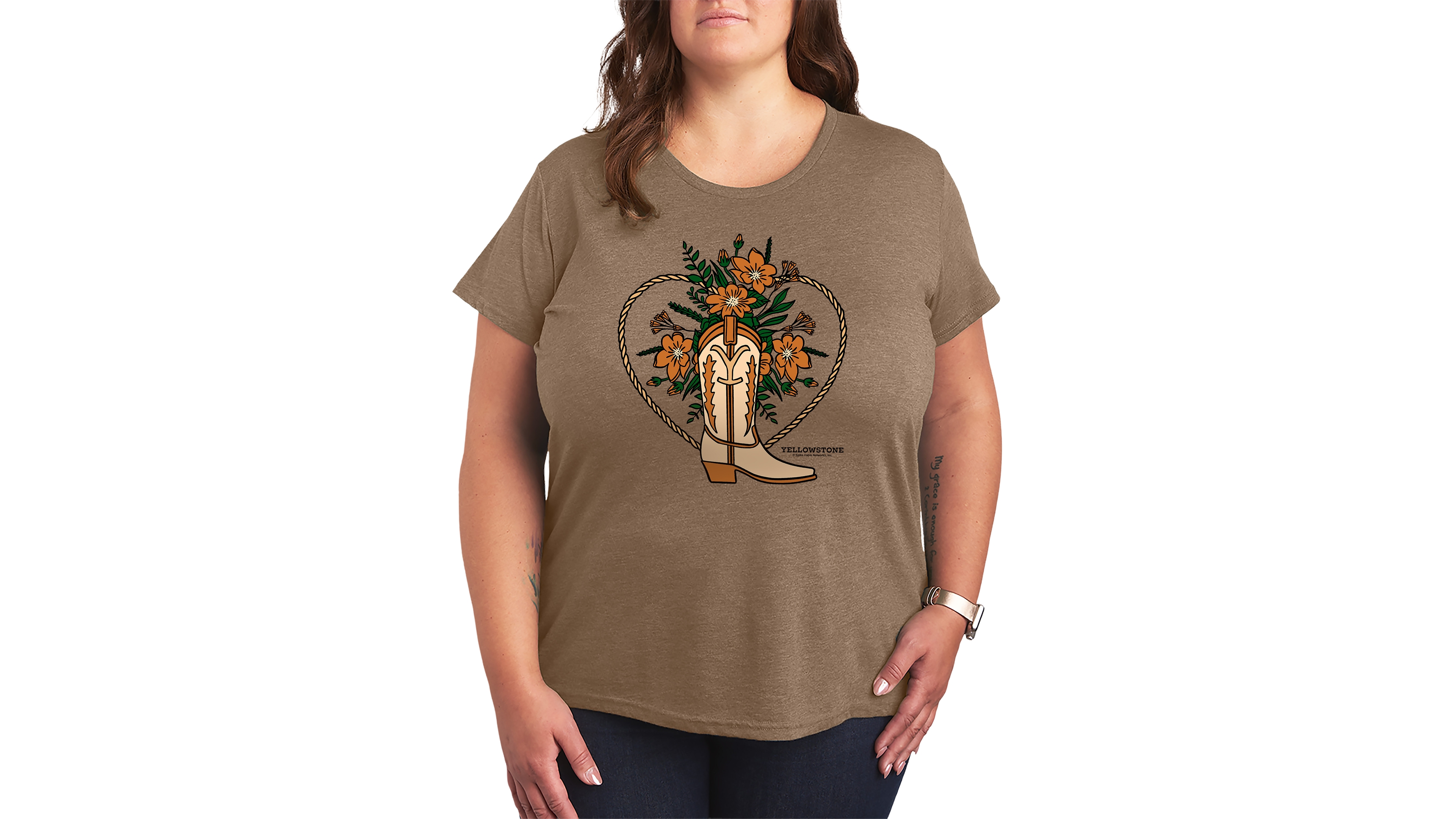 Hybrid Apparel Plus Short-Sleeve Graphic Yellowstone Boot Flower Tee