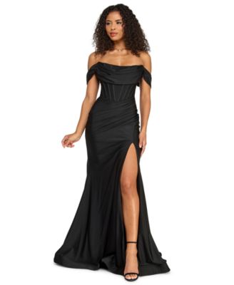 Juniors' Off Shoulder Corset Gown