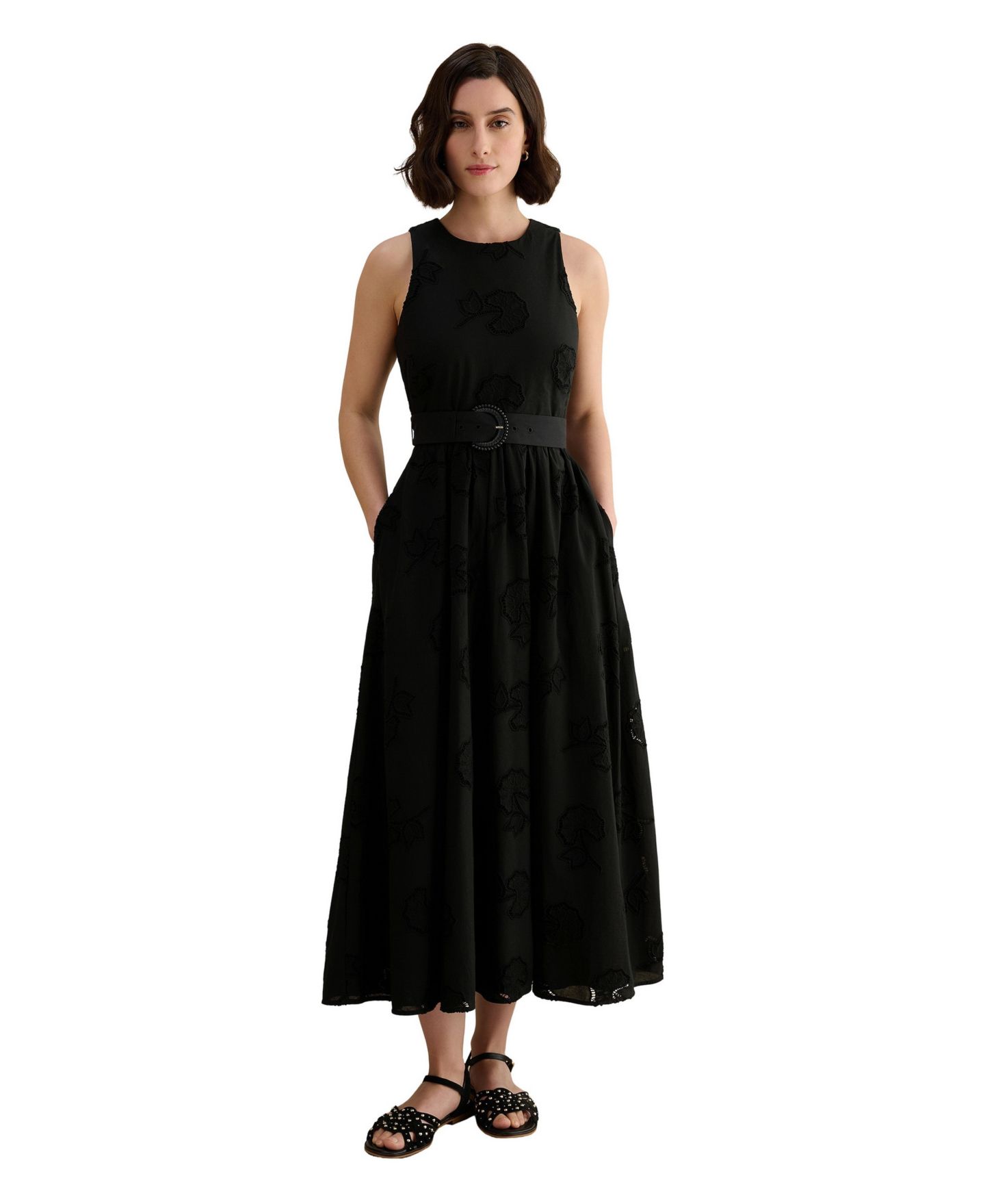 Женское платье Hobbs London Amelie A-Line Lace Midi, цвет: Чёрный — фото 1