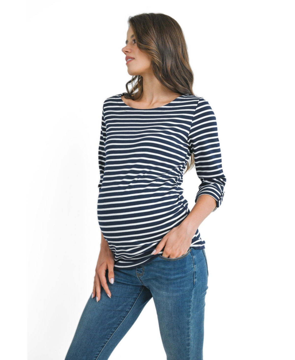 Hello Miz Maternity Striped Boat Neck Top