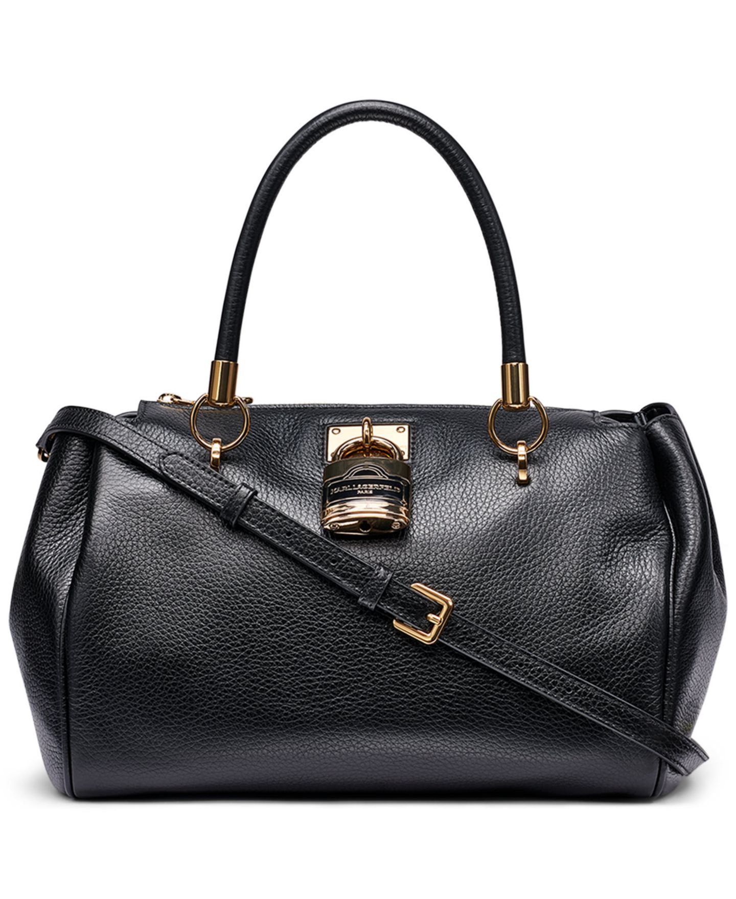 Женская сумка KARL LAGERFELD PARIS Maelynn Leather Satchel Handbag, цвет: Чёрный / Золотой — фото 1