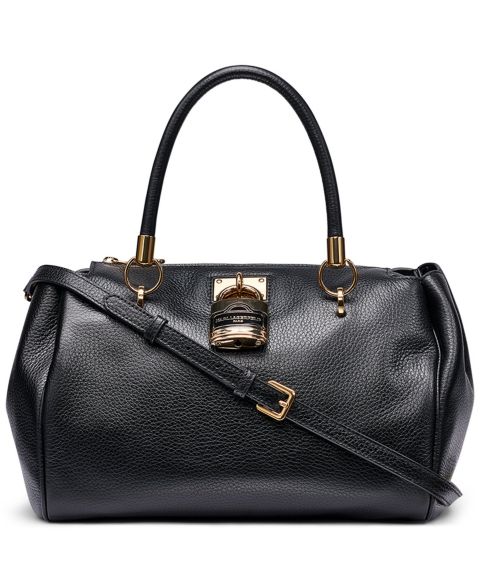 Женская сумка KARL LAGERFELD PARIS Maelynn Leather Satchel Handbag, цвет: Чёрный / Золотой