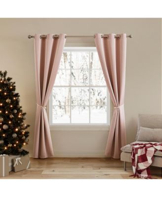 Gloria Christmas Room Darkening Grommet Curtain Panel Pair with Faux Pearl Tie Backs