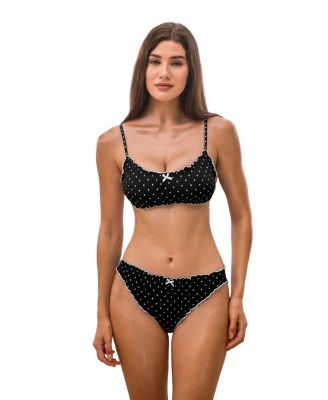 Women's Vertical Stripe Ruffled Bow Detail Bikini Set
