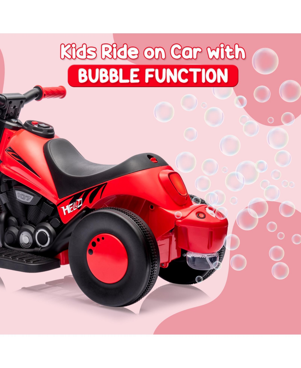 homfan Bubble Motorcycle Battery-Powered Ride-On with Bubble-Maker and Led Lights, Supports up to 66 lbs, Ages 3-6