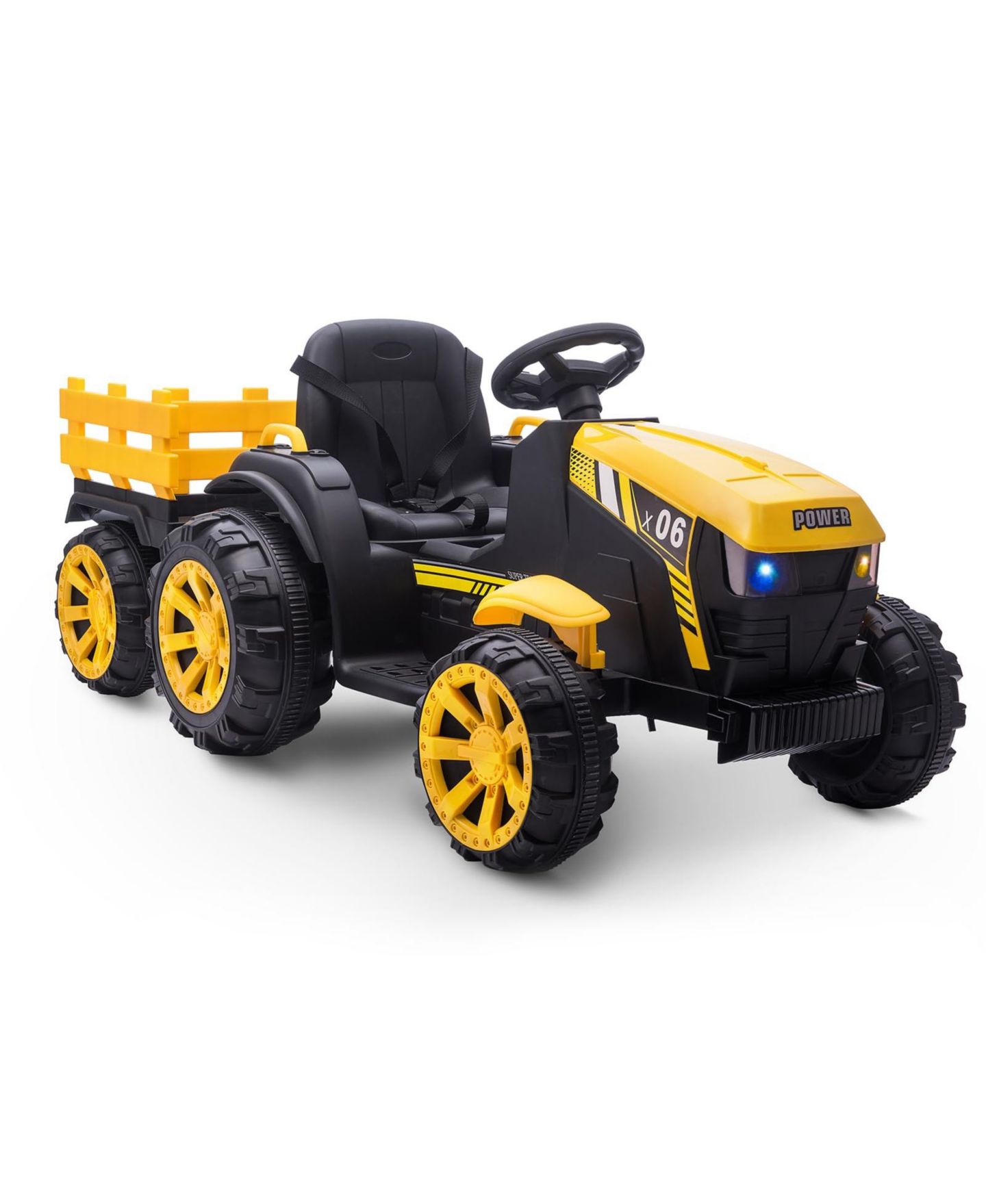 Детская игрушка homfan Kids Ride-On Tractor 12V Battery-Powered with Detachable Trailer and Remote Control, 61" x 27" x 23", 66 lbs Capacity, 3–6 лет, цвет: Жёлтый — фото 7