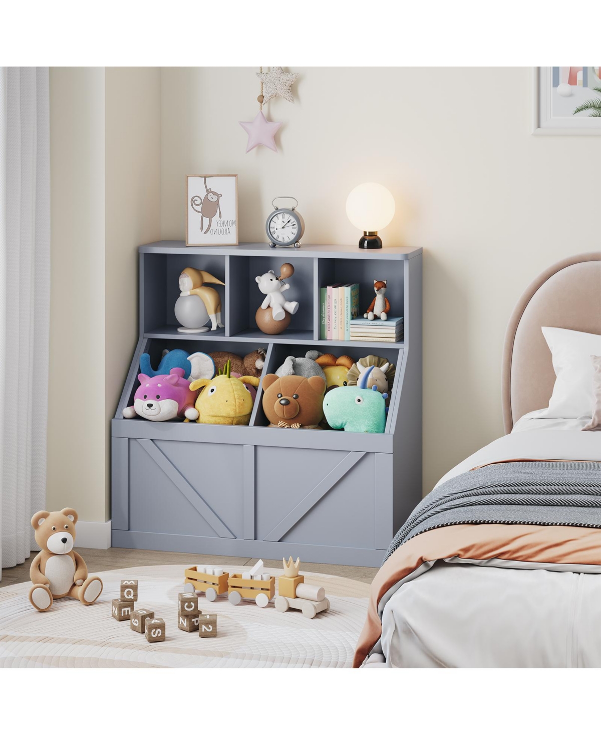 homfan Kids Bookshelf and Toy Storage Organizer, 36" Tall Engineered Wood with Multi Shelf Cabinet and Storage Bins, for Playroom Bedroom Nursery