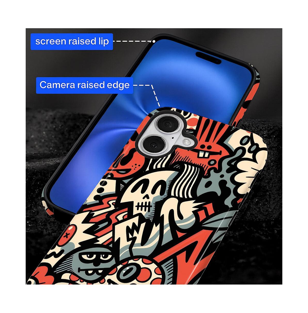 Lisen Phone Case Compatible with Apple iPhone 16, 2-Layer Durable, Skull Riot