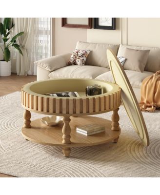 31.5" Farmhouse Coffee Table, 2-Tier Wood Center Table with Storage, Flip-Top Lids and Fluted Trim for Living Room, Apartment and Office