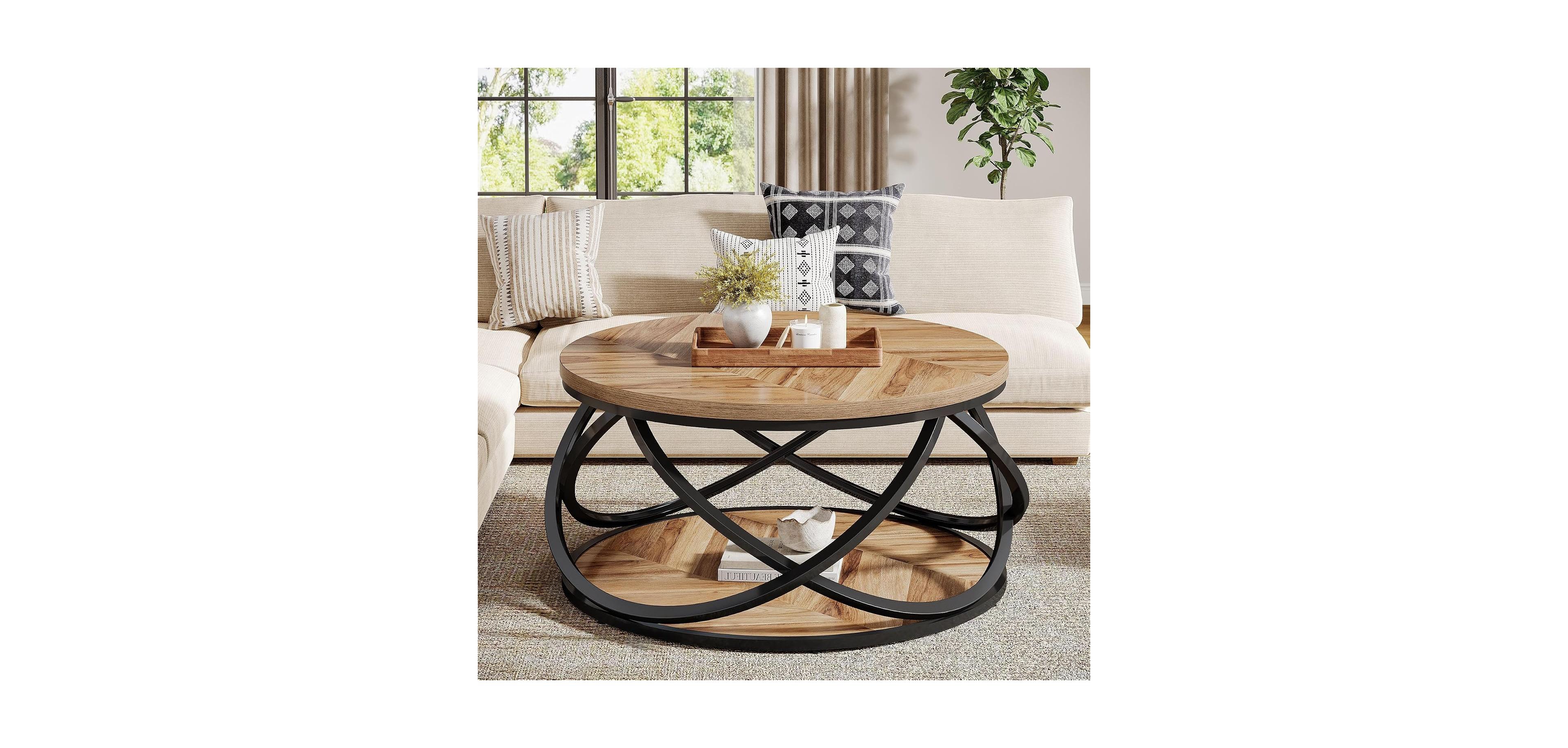 Tribesigns 31.5" Round Coffee Table with Storage Shelf